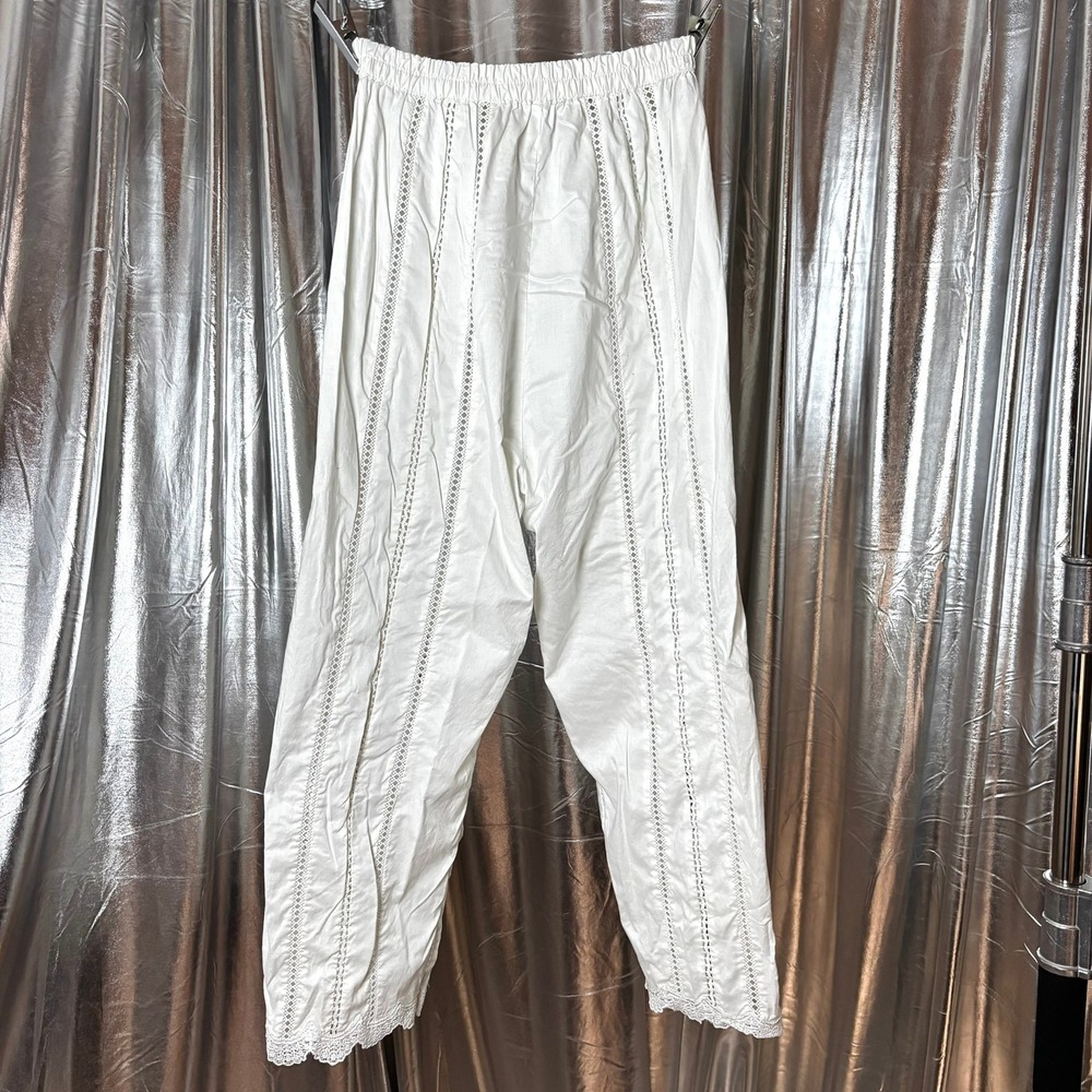 White Cotton Lace Trim Boho Prairie Bloomer Pants